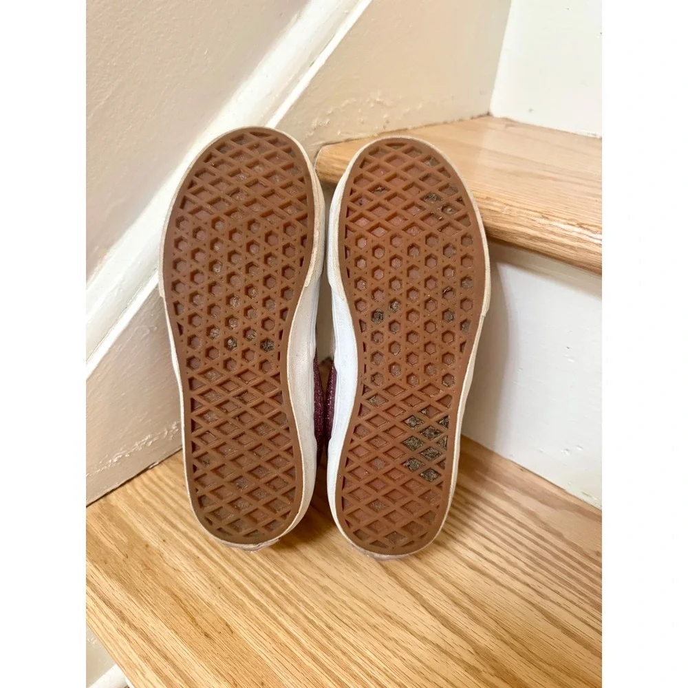 Vans Classic Slip-On Rose Gold Glitter Kids Size 2 Skate Shoes Pink Sneakers